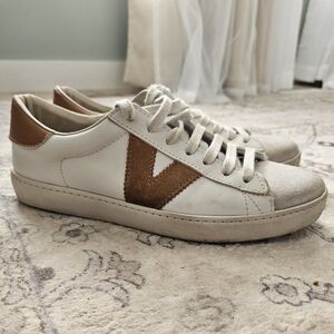 Victoria White Leather Sneakers Brown V Logo EU 38 Casual Low Top
